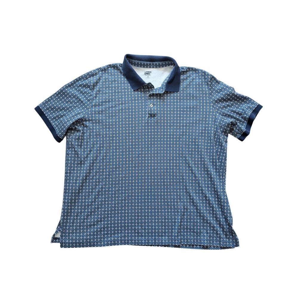 Lands' End Mens collared shirt, Cotton Blend; XXL, Blue Pattern, 100% Cotton